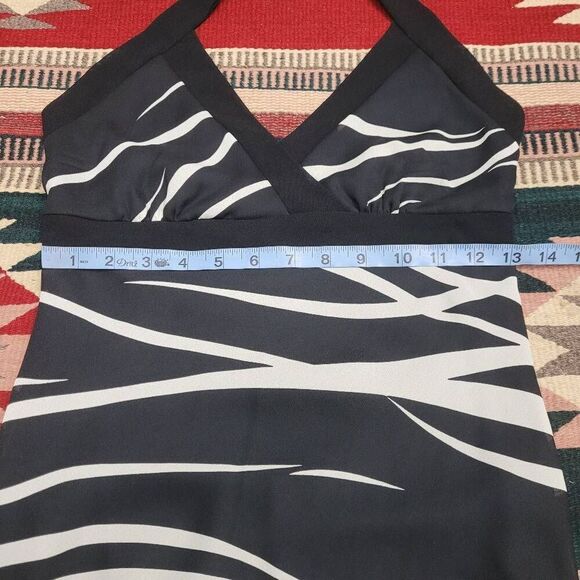 Vtg 90s Charlotte Russe Asymmetrical Halter Dress Sz 2XS Black White‎ Zebra USA - Picture 8 of 9